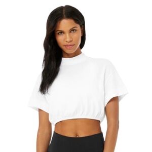 ALO Yoga Kick It Crop Mock Neck Tee White Size S EUC